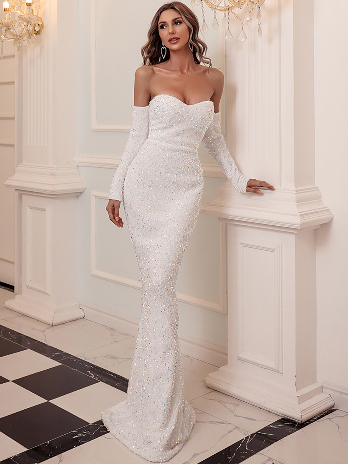 White Sweetheart Neck Off-Shoulder Mermaid Evening Gown